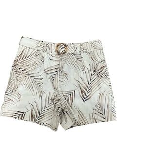 Leaf Print High-Waisted Shorts